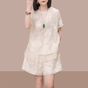 Shalldoer | Summer Elegant Beautiful Ladies Short Sleeve Embroidered Shirt And Shorts Two-Piece Set Loose Slimming Perfect For 2025