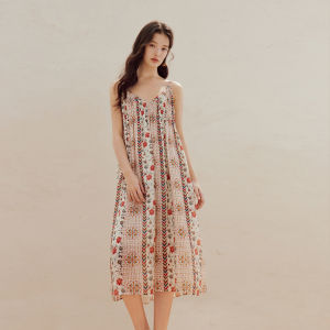 INMAN | Vintage Ethnic Style Tie-Up Irregular Long Dress