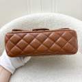 (Brand new) Chanel 23A Mini Rectangle Flap with Crystals Top Handle in Cognac Brown Lambskin and LGHW. 