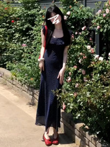 French Elegant Polka Dot Slimming Long Dress Womens Summer New Style Beautiful Unique High Waist A-Line Midi Dress