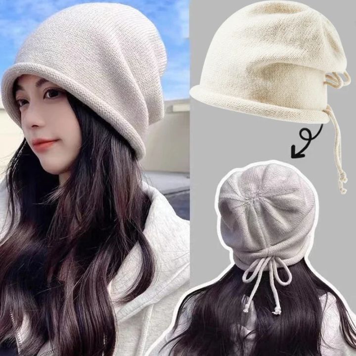 Super Soft Wool Knit Women's Bonnet Japanese Rolled Edge Pullover Hat ...