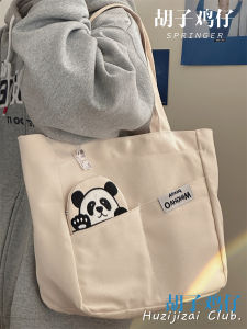 Japanese Style Sundries Canvas Bag Female K-style Cute Panda Young Adult Student Handheld Shoulder Bag Large Capacity Totes
