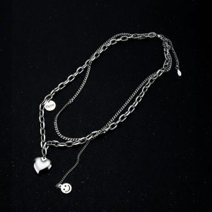 Dây Chuyền Hình Trái Tim Gấp Đôi Bằng Kim Loại Cho Nữ Dây Chuyền Chữ Cái Nụ Cười Nhỏ Phong Cách Hip Hop Đa Năng Dây Chuyền Trang Sức Lạnh