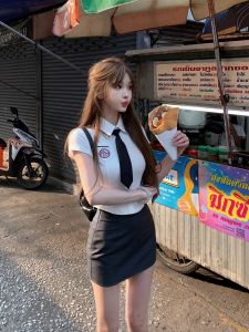 K-Drama Main Female Character Style School Uniform Set Summer College Wind Girls High School Uniform JK Korean Style Two-Piece Set for Small Figures