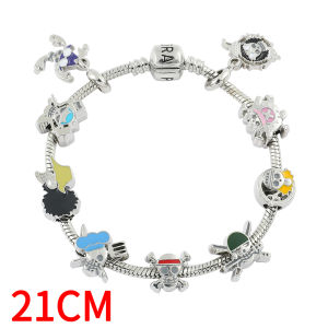 Bandai | Fashion Straw Hat Pirates DIY Bracelet Zinc Alloy Multi‑Skull Charms Silver‑Plated Adjustable Chain for Party Cosplay Jewelry