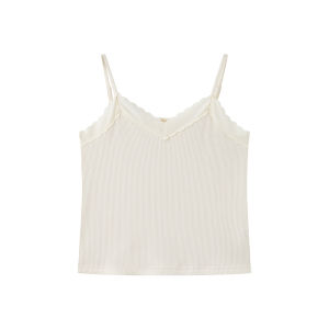 Plus Size V-Neck Lace Camisole Elastic Rib Knit Adjustable Straps