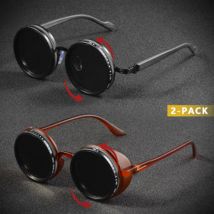 CRIXALIS 2Pcs Polarized Steam Punk Adjustable Sunglasses For Men In Bright Outdoor Fishing ND1~9 Manual Dimming Shade UV400