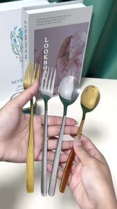 Sendok Garpu Stainless Steel Premium Anti Karat Warna Gold Dan Broze/ Set Peralatan Makan Mewah