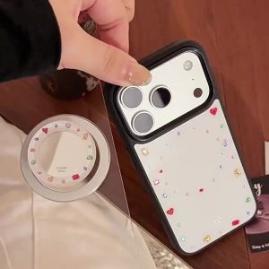 Luxury Colorful Diamond MakeUp Mirror Magnetic Bracket Phone Case For iPhone 17 Air 16 15 14 13 12 Pro Max Shockproof Hard Cover