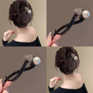 กิ๊บติดผมรูปหัวใจลูกปัดประดับเพชรสไตล์จีนใหม่ กิ๊บติดผมทรงเรียบหรูสีดำ สไตล์เกาหลี วัสดุ ABS