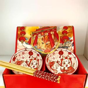 tableware set กล่องของขวัญชามชามเซรามิกและตะเกียบ ชุดชามเซรามิก ชุดของขวัญ🎪🎀2026