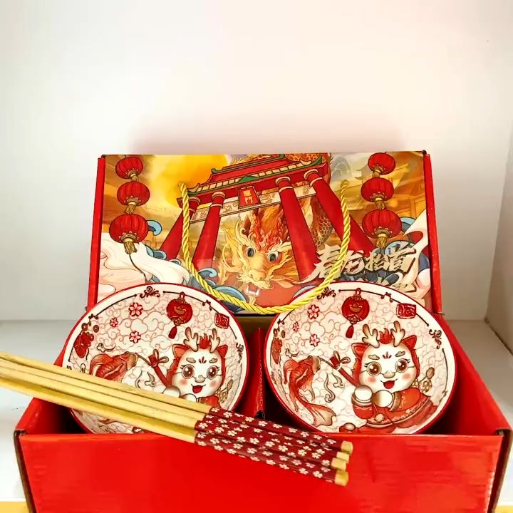 tableware set กล่องของขวัญชามชามเซรามิกและตะเกียบ ชุดชามเซรามิก ชุด ...