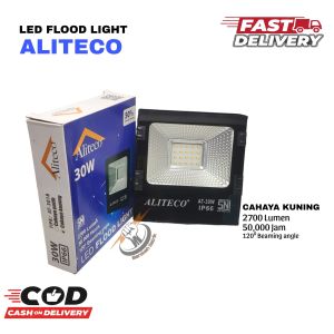 LED LAMPU SOROT PANCARAN 30 WATT CAHAYA KUNING ALITECO/LED FLOOD LIGHT 50% ENERGI SAVING SNI ALITECO