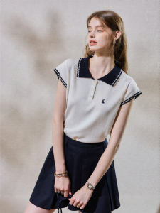 KUHNMARVIN | Áo Thun Tay Ngắn Cổ Polo Form Rộng Thon Gọn Mùa Hè Tencel Thêu Thỏ