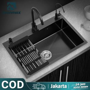 Paket Kitchen Sink Hitam/Perak Wastafel Cuci Piring Stainless/sink cuci piring Dengan Keran Tarik