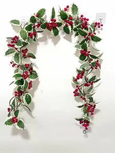 6FT Red Berry Christmas Garland Artificial Holly Hanging Decor for Mantel Table Holiday Party Decoration