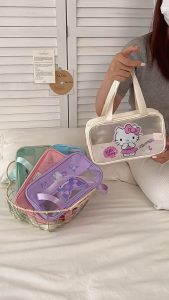 Sanrio cosmetics storage bag Melody PU waterproof swimming bag cute Kitty cartoon perspective large capacity wash bag