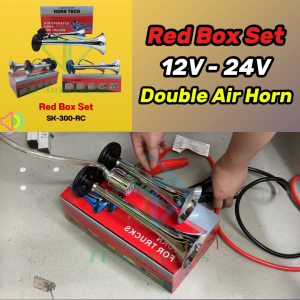 12V-24V Air Horn Dual Trumpet Super Loud High Frequency For Lorry Truck Trailer Red Box Set
