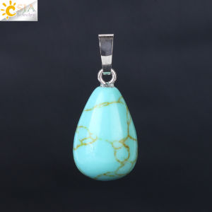 CSJA Natural Stone Water Drop Pendant Pear Shape Bead Purple Crystal Pink Quartz Simple Pendants for Necklace Women Jewelry F520