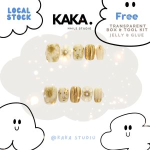 【Ready Stock】KAKAnails Handmade Golden Flower Short Artificial Fake Nails Press-on DIY Set Kuku Palsu 手工穿戴甲气质金色小花 KK019