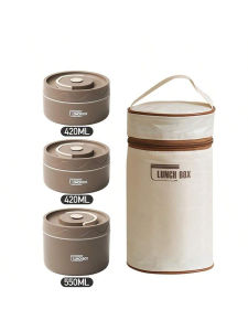Bộ 3 Hộp Cơm Trưa Bằng Thép Không Gỉ Cách Nhiệt Di Động Có Thể Dùng Lò Vi Sóng Kèm Túi Giữ Nhiệt Chống Rò Rỉ Thích Hợp Cho Văn Phòng Và Trường Học