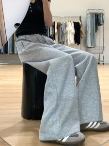 กางเกงกีฬาขายาวสไตล์อเมริกันสำหรับผู้หญิง กางเกงวอร์มทรงหลวมสบาย ๆ ฤดูใบไม้ผลิและฤดูใบไม้ร่วง กางเกงขายาวทรงขากว้างดีไซน์เก๋ไก๋