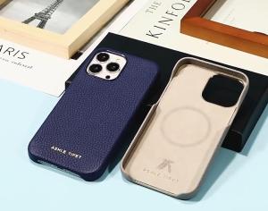 LANGSIDI Genuine Case for iPhone 13 Pro Max 13 Mini 13Pro Natural Cowhide Lychee Leather Magnetic Luxury Metal Frame Phone Back Cover Shockproof Protection Cases Anti-Slip Shock-Absorbent Handmade Original Factory