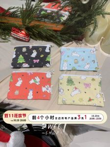 Adorable Rabbit Christmas New Year Combination Drawstring Bag Coin Purse Makeup Pouch INS Trendy Storage Organizer