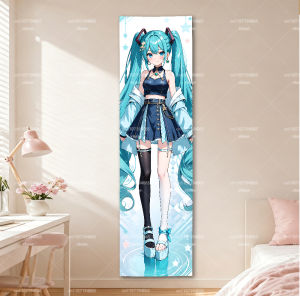 Bandai | Kawaii Blue Miku Long Tapestry Starry Water Ripple Polyester Backdrop Otaku Room Decor
