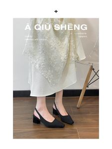 รองเท้าแตะส้นสูงสำหรับผู้หญิง รองเท้าแตะครึ่งนิ้วแบบสวมหัว รองเท้าแตะฤดูร้อนสำหรับผู้หญิง สไตล์นางฟ้า รองเท้าแตะแบบอเนกประสงค์สำหรับใส่กับกระโปรง