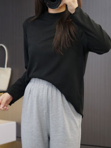 2024 New plus Size Half High Collar Long Sleeve Base Shirt Womens Elastic Slim Knitted Top Wood Grain Edge Casual Korean Style