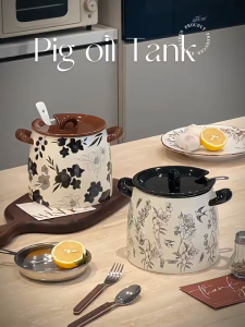 French style antique floral pig oil tank ceramic high-temperature resistant food grade large capacity special tank