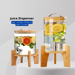 YU Glass Cold Water Bucket/Household Large Capacity Self-Service Juice Jar with Faucet/Water Barrel Container/Tea Beverage