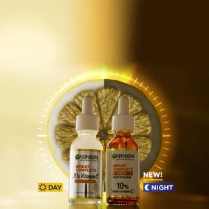 Garnier Vitamin C 24HR Power Duo: Niacinamide Serum(30ml) & 10% Pure Vitamin C Overnight Serum(30ml) – Skincare for Brightening Dark Spots Acne Marks Hyperpigmentation Skin barrier repair