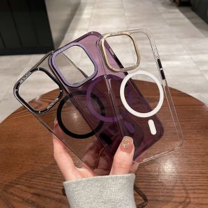 CrashStar MagSafe Ultra-thin Transparent Hard Shockproof Phone Case For iPhone 15 Pro Max 14 Pro Max 13 12 Pro Max 15 14 Plus Wireless Charging Phone Casing Clear Phone Cover With Metal Camera Protection Hot Sale