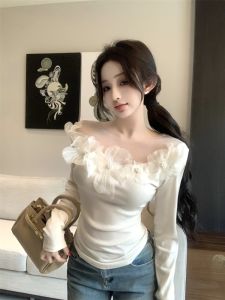 French Three-Dimensional Flower Long Sleeves Knitwear Female Early Autumn Stylish Silm Slim Looking Beautiful Western Style Top Ins