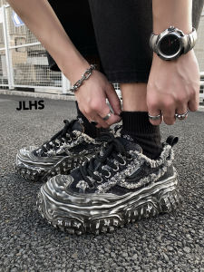 2025 New Mens Thick Bottom Dad Shoes Vintage Sport Casual Worn Color Rubber Sole Breathable Mesh Lined Heightening Board Shoes