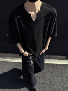 Ice Silk Quick Dry Short Sleeve V-Neck T-Shirt for Men Summer Fashionable Heavyweight Mature And Stable Half Sleeve Shirt