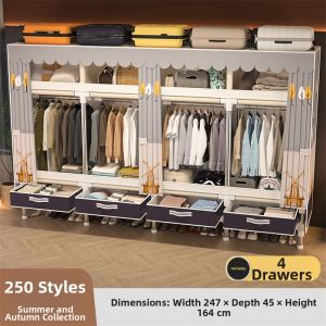 For Home Bedroom With Drawer Easy-to-Assemble All Steel Frame Robust Wardrobe