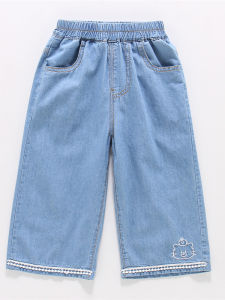 Girls Thin Denim Jeans Summer Clothes Ice Silk Straight Leg Pants Baby Mosquito Proof Wide Leg Pants Childrens Fashion