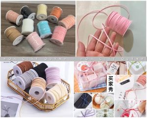 Cuộn 43- 45m Dây da lộn Ruy băng xốp thắt nơ hộp quà vintage