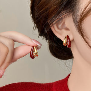 Red Luxury Autumn Winter New Design Earring Elegant Female Fashionable Geometric Alloy Silver Gold Plated Jewelry Ear Studs