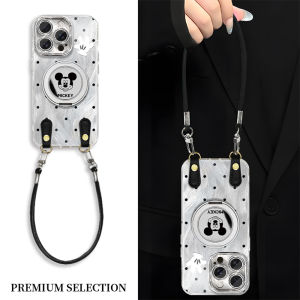 Simple Polka Dot Mickey Stand Compatible with Apple 16Promax Huawei Mate60 Creative Pura80 High-End Oppo Reno14 Crossbody Lanyard Vivos30/X200 Anti-Fall Womens Phone Case