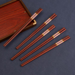 ชุดกินข้าวแบบจีนธรรมชาติ ไม้แดง ไม้ไผ่ พื้นผิวป้องกันการลื่น ไม่ติดมือ ไม่มีตะไบ ชุดกินข้าวแบบใช้ในบ้าน 5 สี