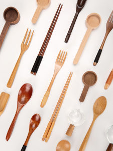 Traditional Chinese Style Wooden Chopsticks with Rests Dining Fork Food Photography Props Tableware for Live Broadcast And Photography