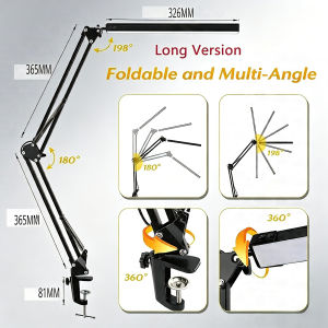 10W LED Reading Desk Lamp with Clamp Swing Arm Eye Caring Dimmable Desk Light 10 Brightness Levels 3 Modes USB Power Supply