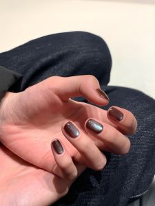 เล็บแต่งงานสีน้ำเงิน เล็บประดับตาแมวสีน้ำตาล แผ่นใส เรียบง่าย ธรรมชาติ สีขาว ใหม่ 2025 แผ่นเล็บสำหรับใส่