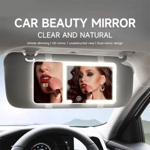 Car LED Makeup Mirror with Magnifying Glass HD Mirror Sun Visor Plate Interior Rear Mirror Dimmable Touchscreen Vanity Mirror