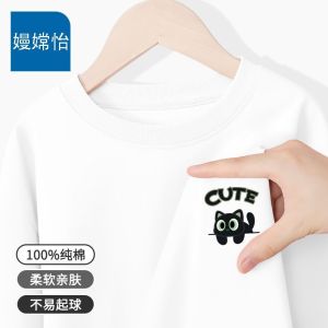 ฤดูใบไม้ผลิ/ฤดูใบไม้ร่วงแขนยาวผ้าฝ้ายเสื้อยืดสําหรับหญิง 2024 สไตล์ใหม่สบายๆการ์ตูนพิมพ์สบายเสื้อน่ารักเด็ก