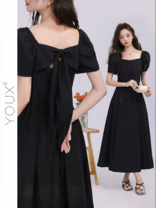 YOUXIANG | Đầm Đen Dáng A Cao Cổ Phong Cách Hepburn